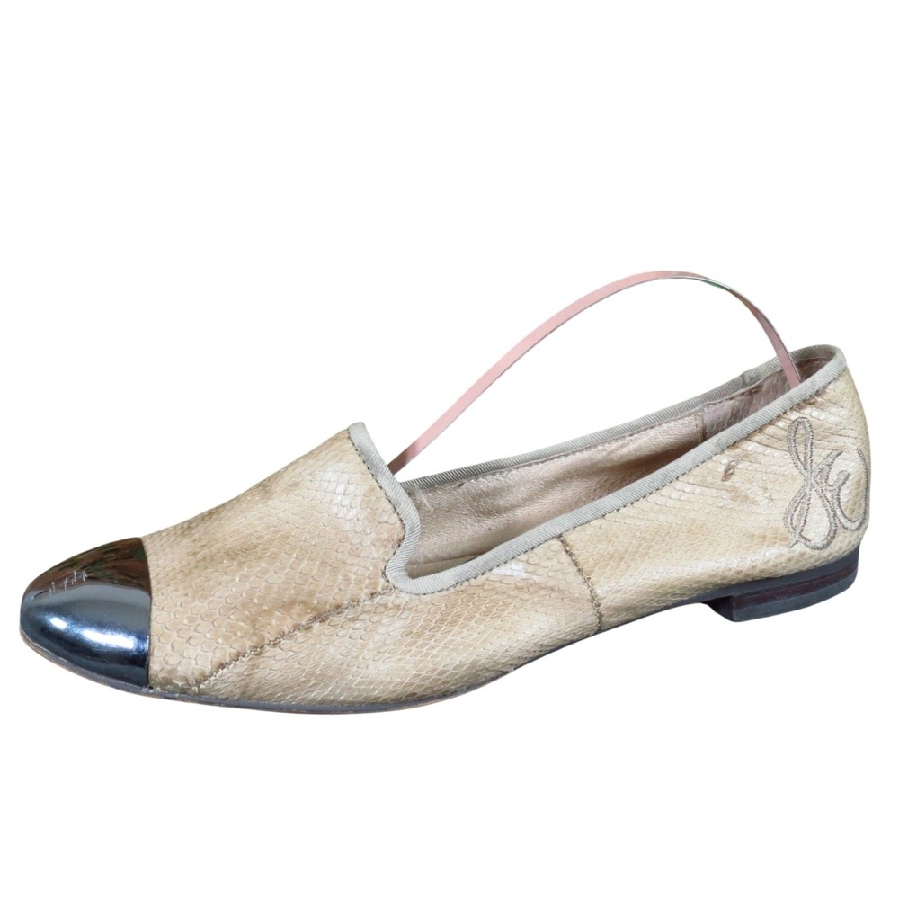 Sam Edelman Aster Women Flat 6.5 Casual Snakeskin Leather Cap Toe Beige Loafer